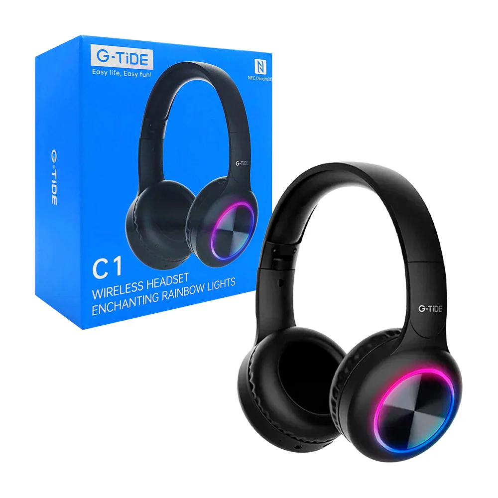 Audífonos inalámbricos g-tide tipo diadema con detalles en rgb, entra…