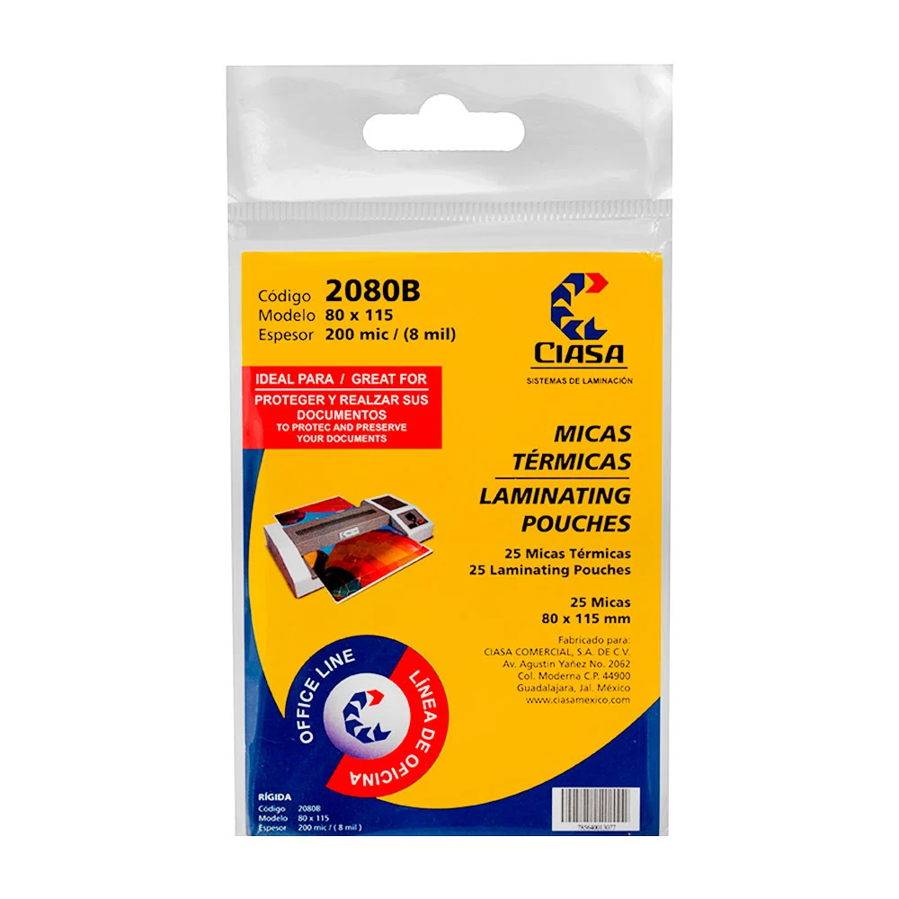 Paquete con 25 micas térmicas ciasa 80x115 tamaño credencial / 2080b …