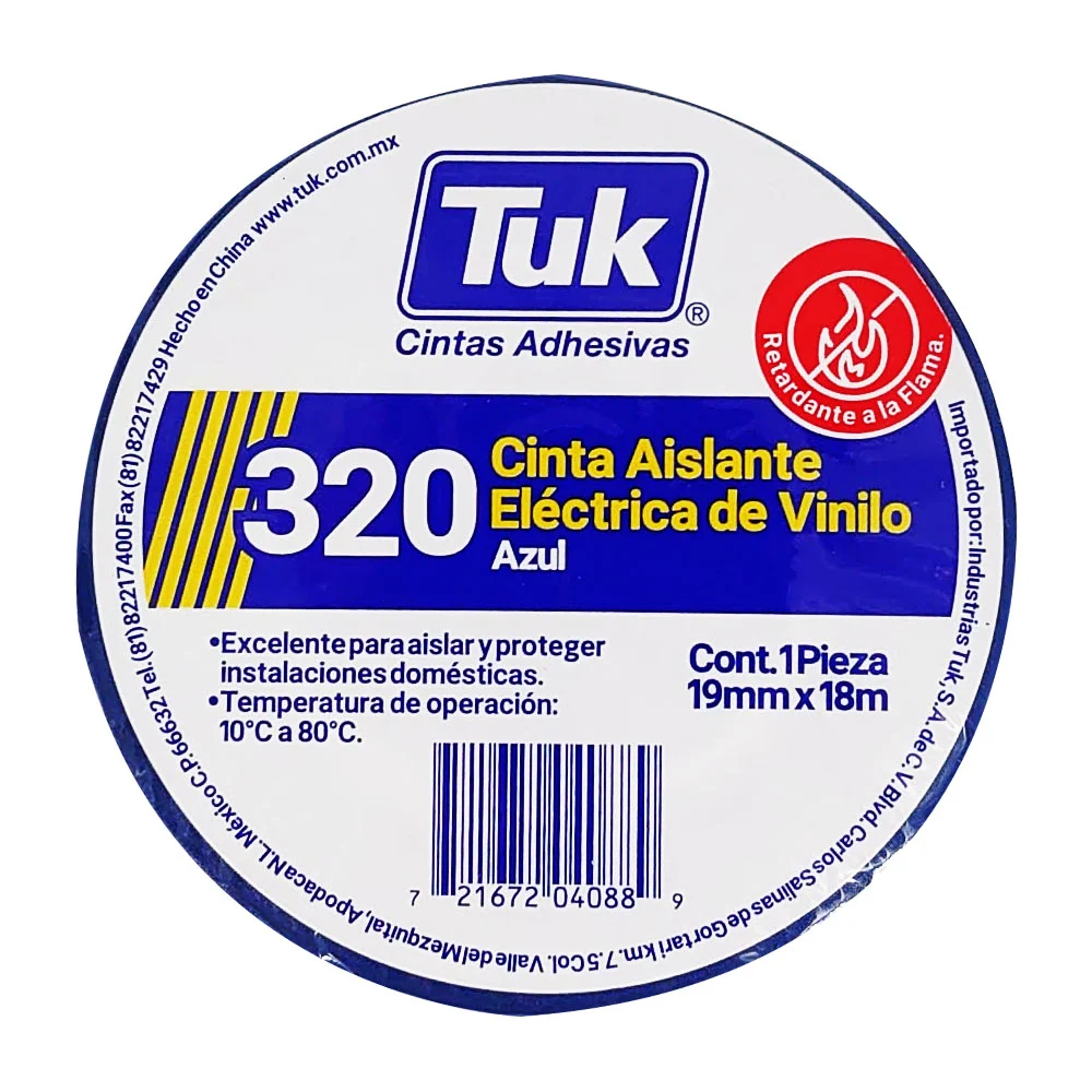 1pza Cinta aislante eléctrica de vinilo tuk color azul con 18m y 1.9c…