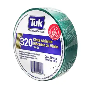 1pza Cinta aislante eléctrica de vinilo tuk color verde con 18m y 1.9…