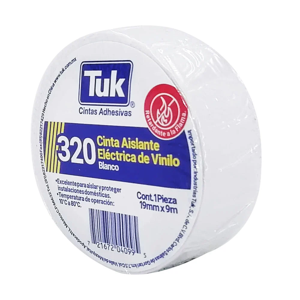 1pza Cinta aislante eléctrica de vinilo tuk color blanca con 9m y 1.9…