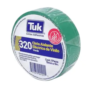 1pza Cinta aislante eléctrica de vinilo tuk color verde con 9m y 1.9c…