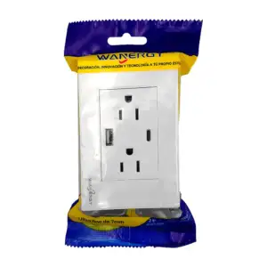 Placa de 2 tomacorrientes wanergy, color blanco con entrada usb y tip…