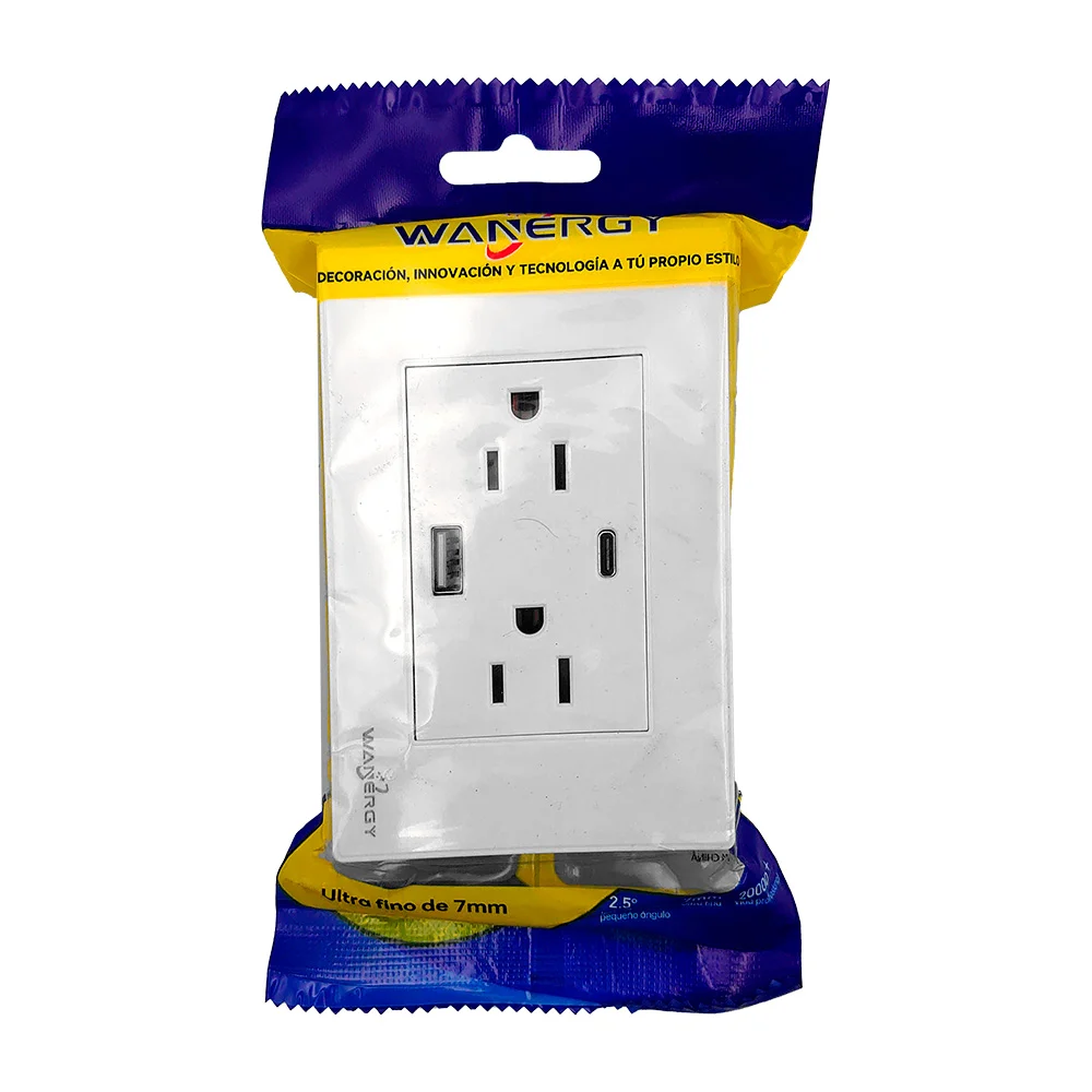 Placa de 2 tomacorrientes wanergy, color blanco con entrada usb y tip…