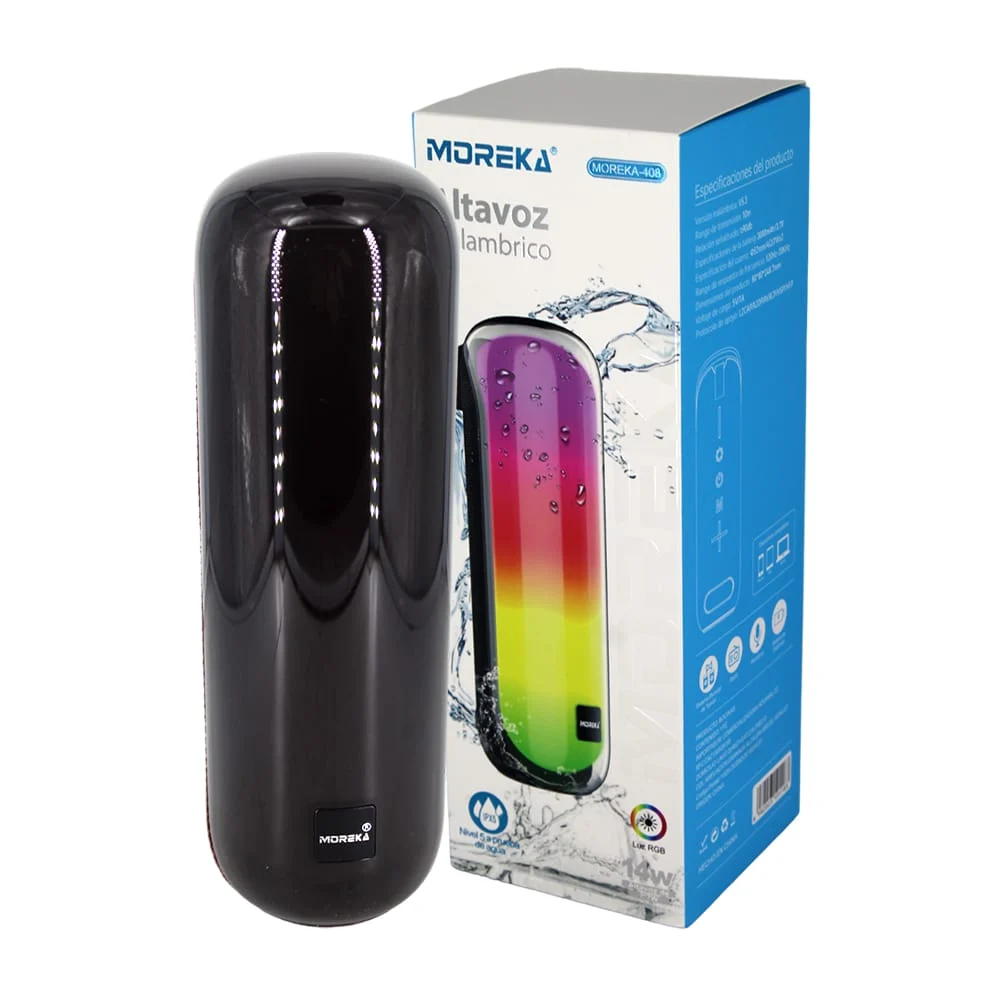 Altavoz / bocina inalambrica moreka con forma cilíndrica con luces rg…