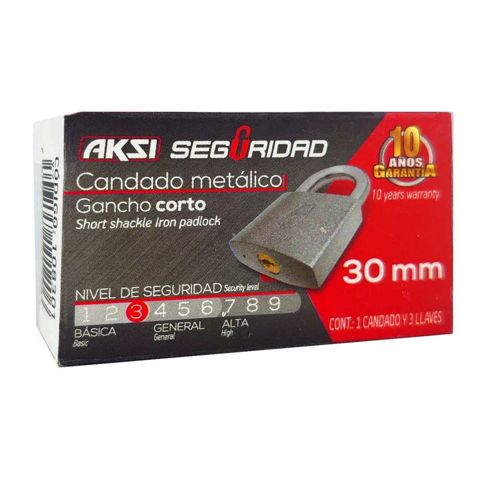 Candado metálico aksi de 30mm con gancho corto y juego de 3 llaves / …