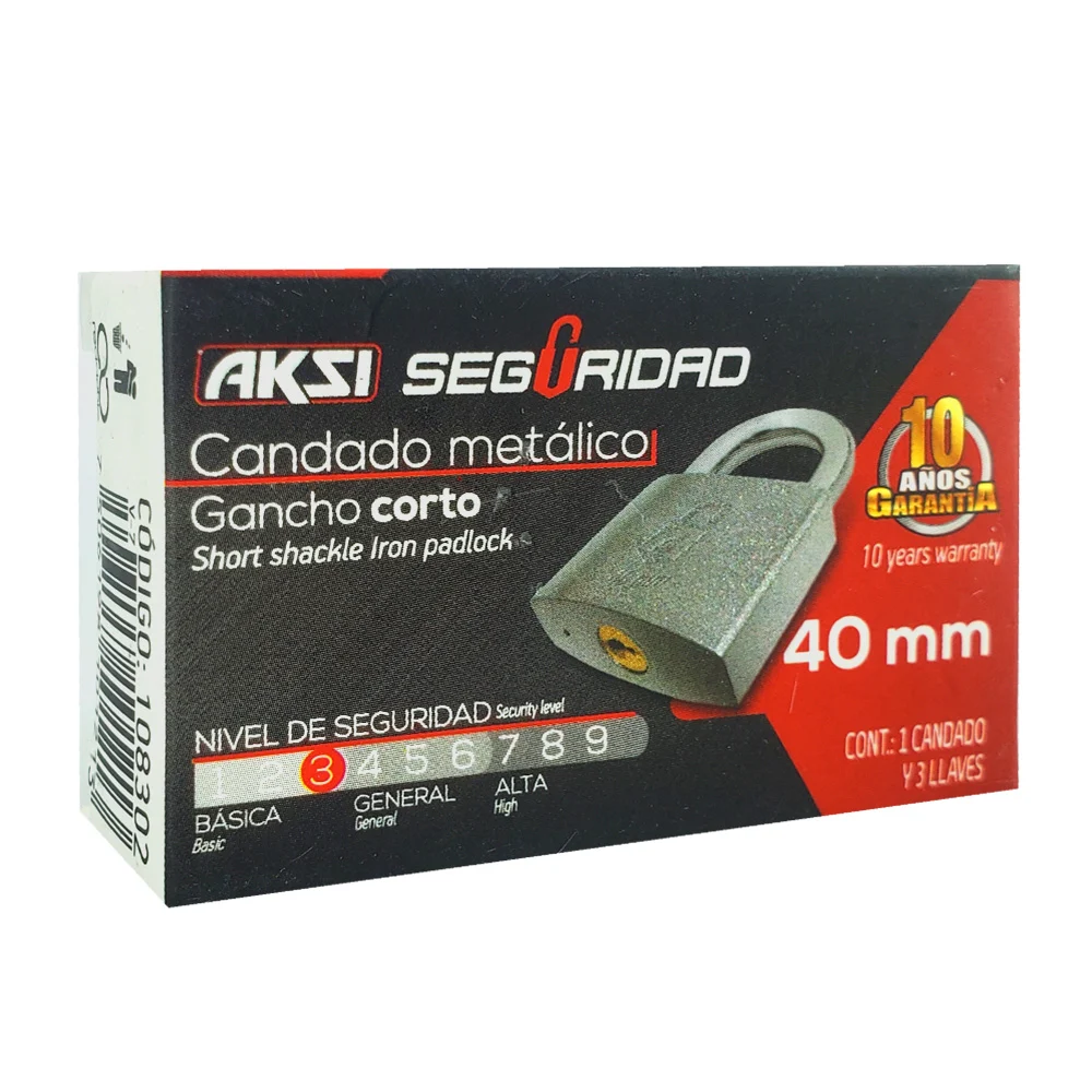 Candado metálico aksi de 40mm con gancho corto y juego de 3 llaves / …