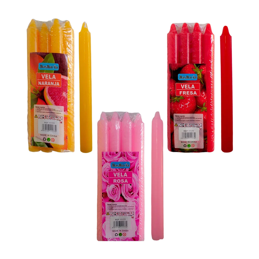 Paquete con 4 velas de cera largas con aroma, 18.5cm, variedad de ese…