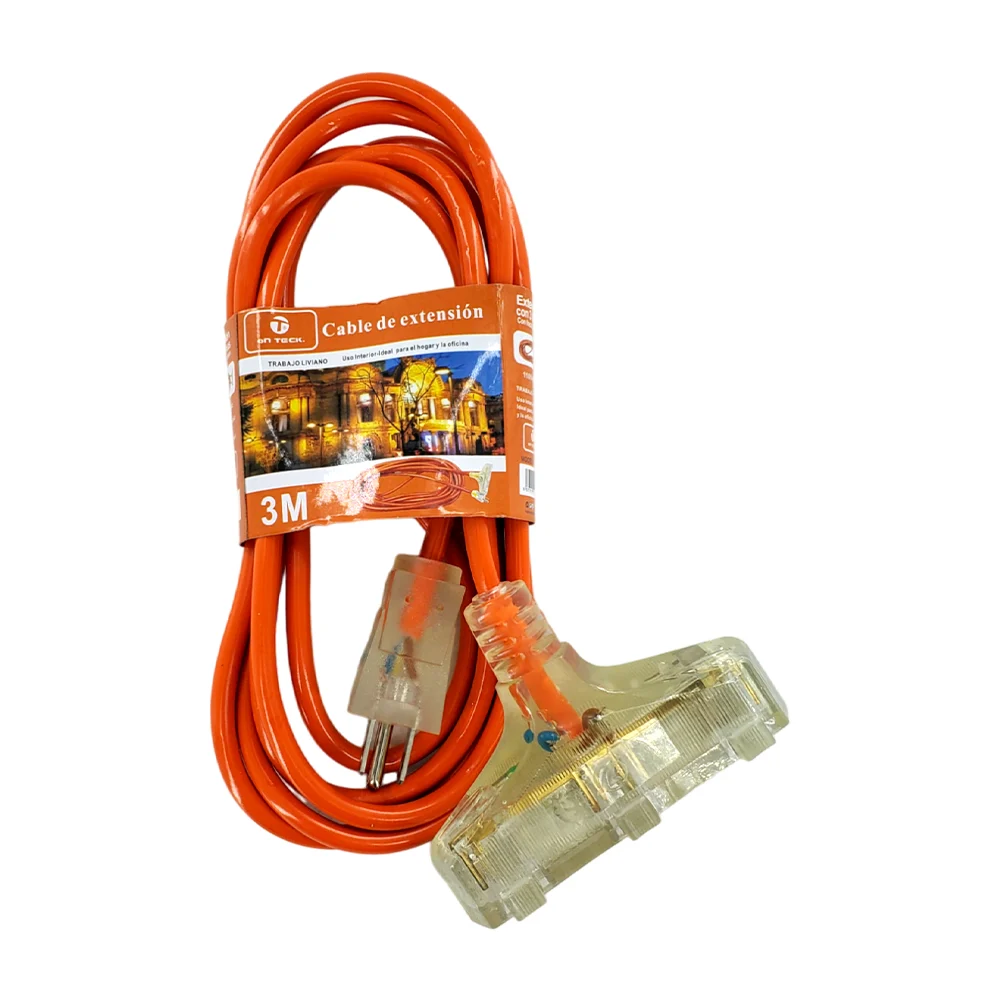 Extensión eléctrica naranja de uso rudo 3m con 3 contactos / on teck …