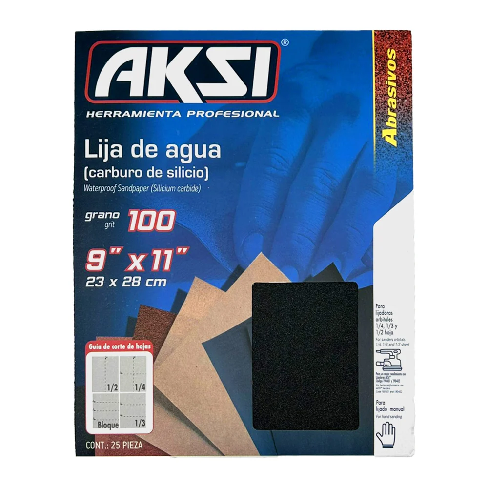 Paquete con 25 lijas de agua abrasivos aksi de grano 100, 23x28cm / 1…