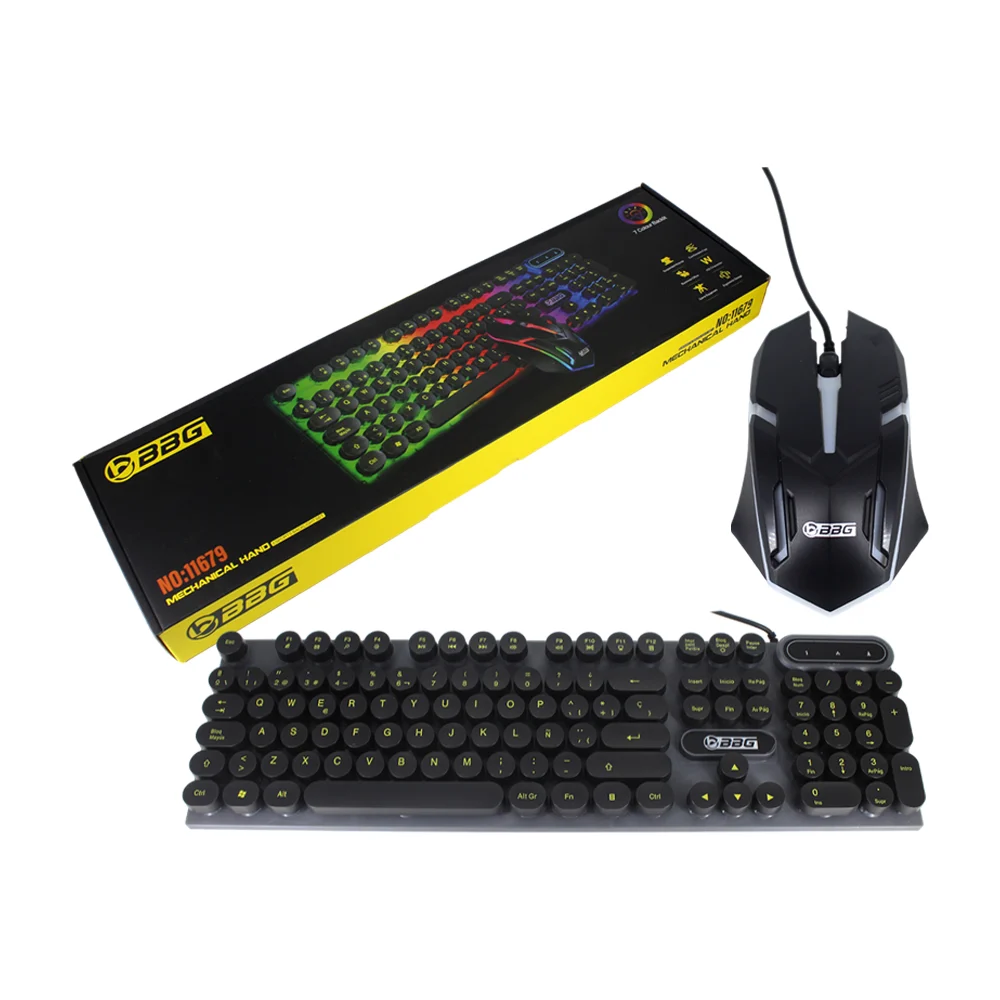 Combo bbg de teclado y mouse alámbricos con luz led intercambiable / …