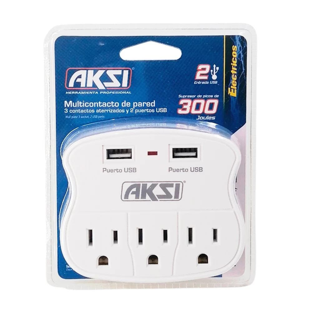 Multicontacto aksi para pared, con 3 tomacorriente conectores y 2 pue…