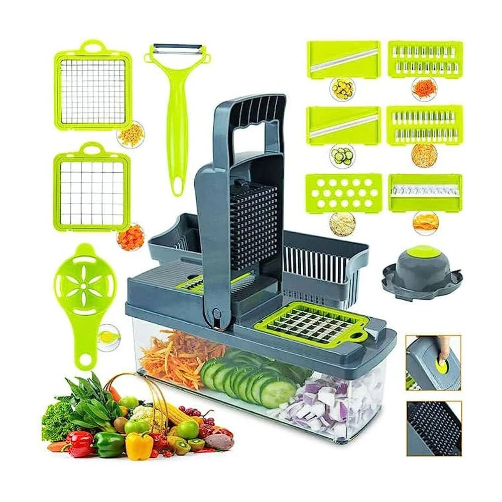 Picador de alimentos multifuncional con 14pzas rallar, rebanar, corta…
