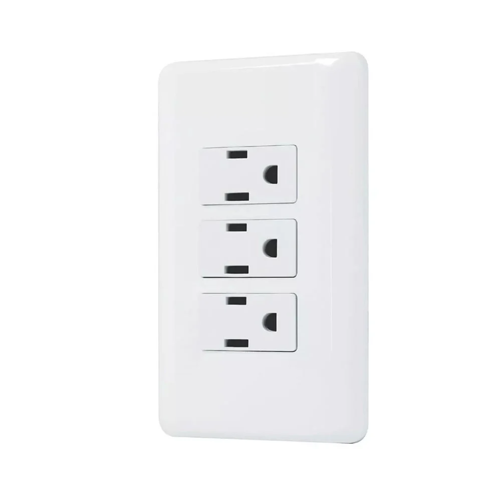 Placa enchufe de pared aksi con 3 contactos tomacorriente en color bl…