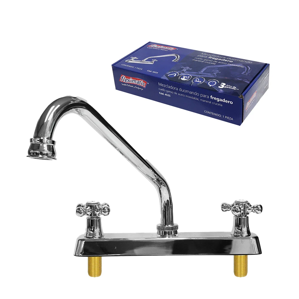 Llave mezcladora duomando para fregadero con cuello largo y maneral c…