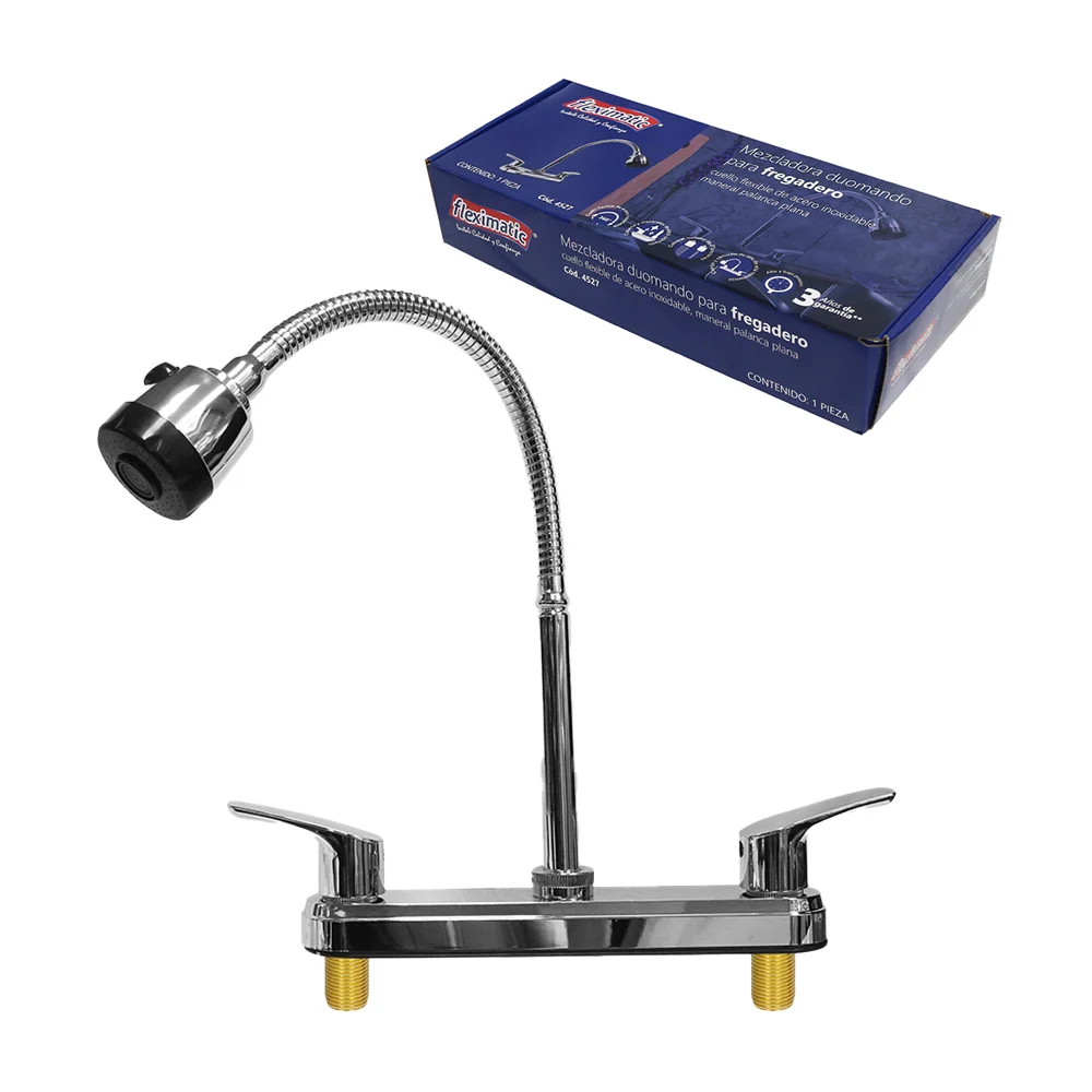 Llave mezcladora duomando para fregadero con cuello flexible y manera…