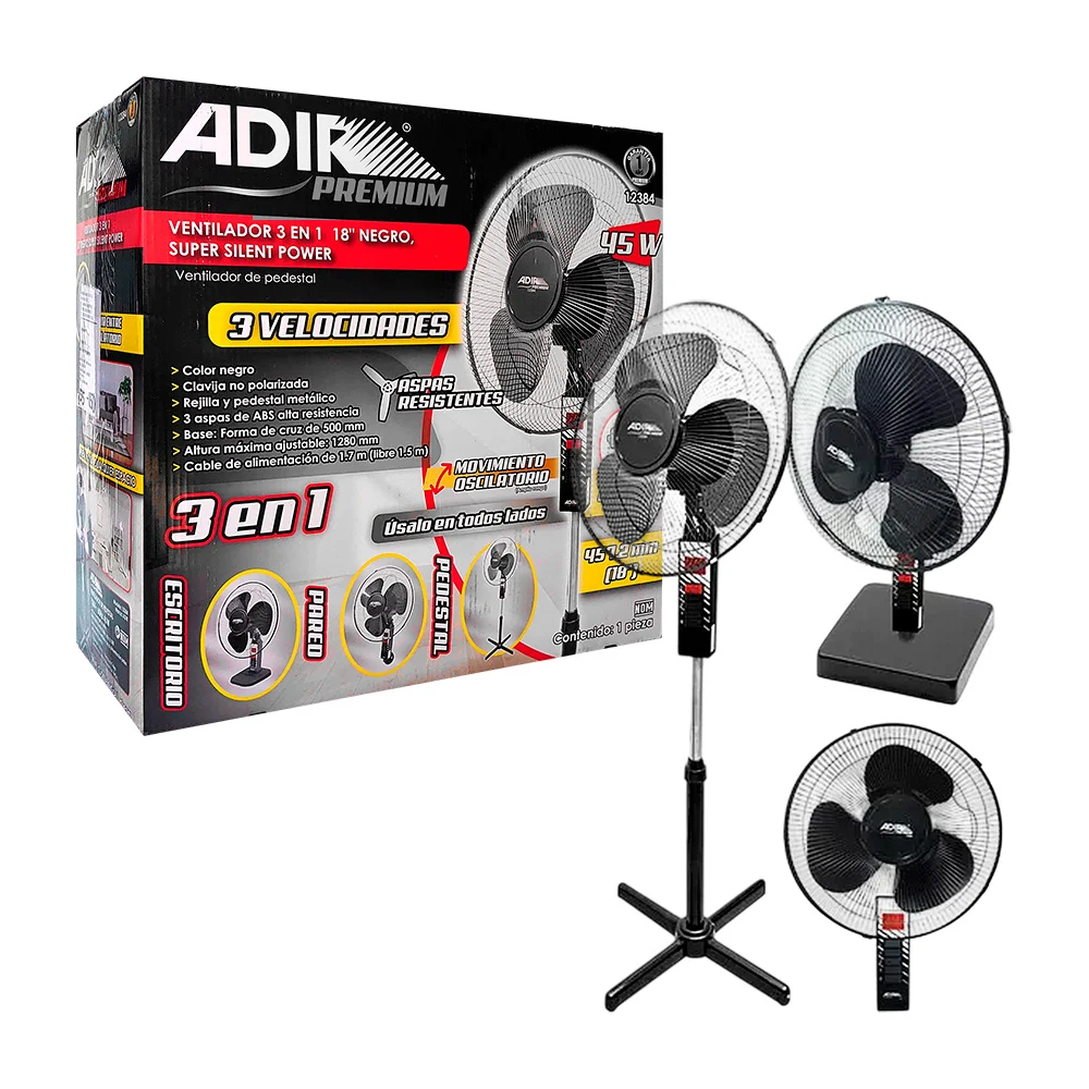 Ventilador adir 3 en 1 de 18 pulgadas con 3 velocidades y potencia de…