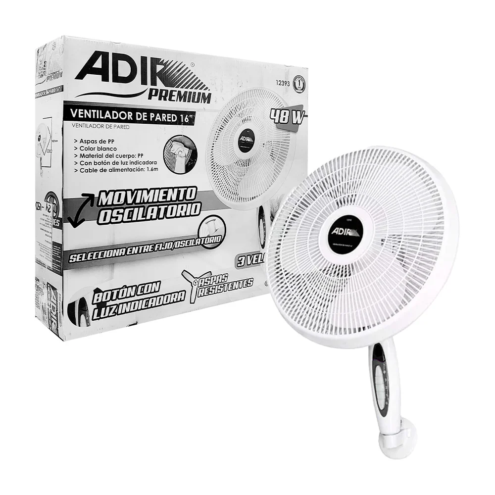 Ventilador adir de 16 pulgadas para pared con 3 velocidades y potenci…