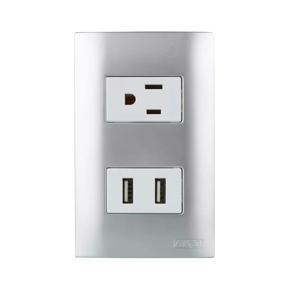 Placa enchufe de pared aksi con 1 contacto tomacorriente y 2 puertos …