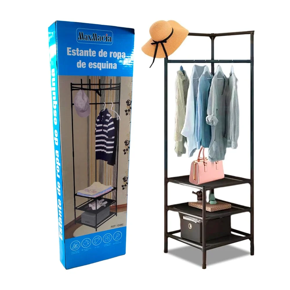 Estante organizador montable con perchero para colgar ropa + 3 nivele…