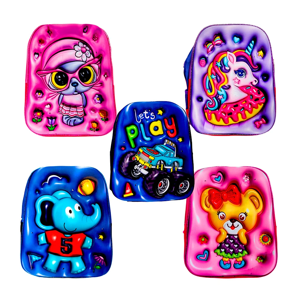 Mochila chica infantil con 2 compartimentos, diseños con relieve, luc…