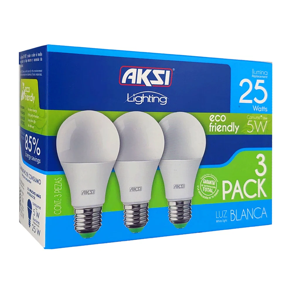 Paquete con 3 focos bombillas ahorradoras aksi de luz blanca, 25-5w /…