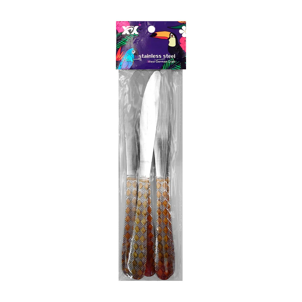 Paquete de 6 cuchillos metálicos con decoración en el mango de rombos…