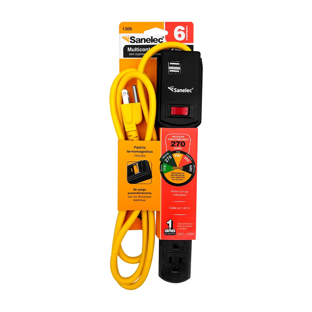 Multicontacto bicolor sanelec con 6 tomacorrientes, 2 entradas usb y …
