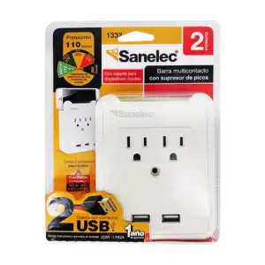 Barra multicontacto sanelec con 2 tomacorrientes, 2 puertos usb y sop…