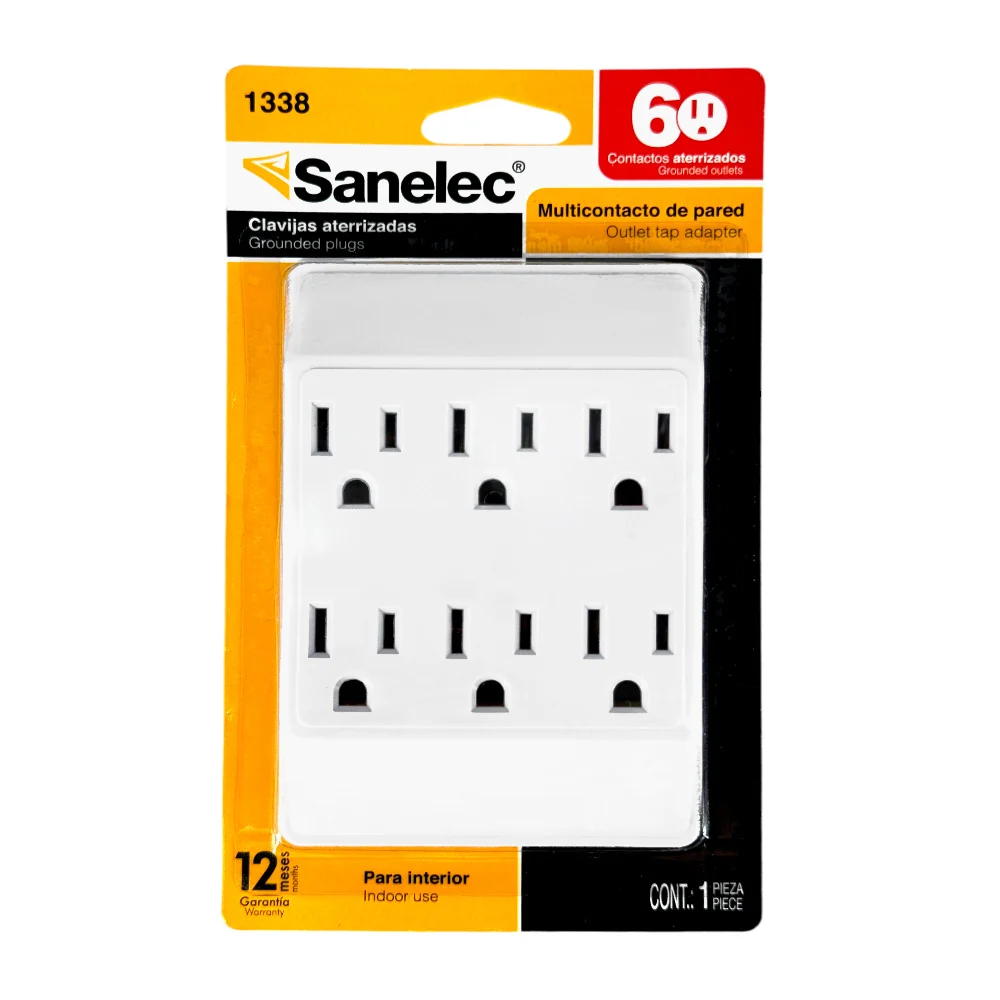 Cuadro multicontacto sanelec con 6 tomacorrientes para pared, clavija…