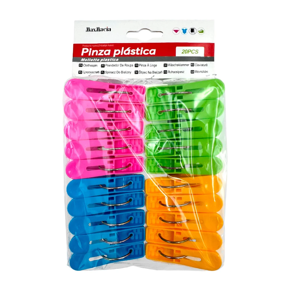 Paquete con 20 pinzas de colores de plástico para colgar la ropa, 6.0…