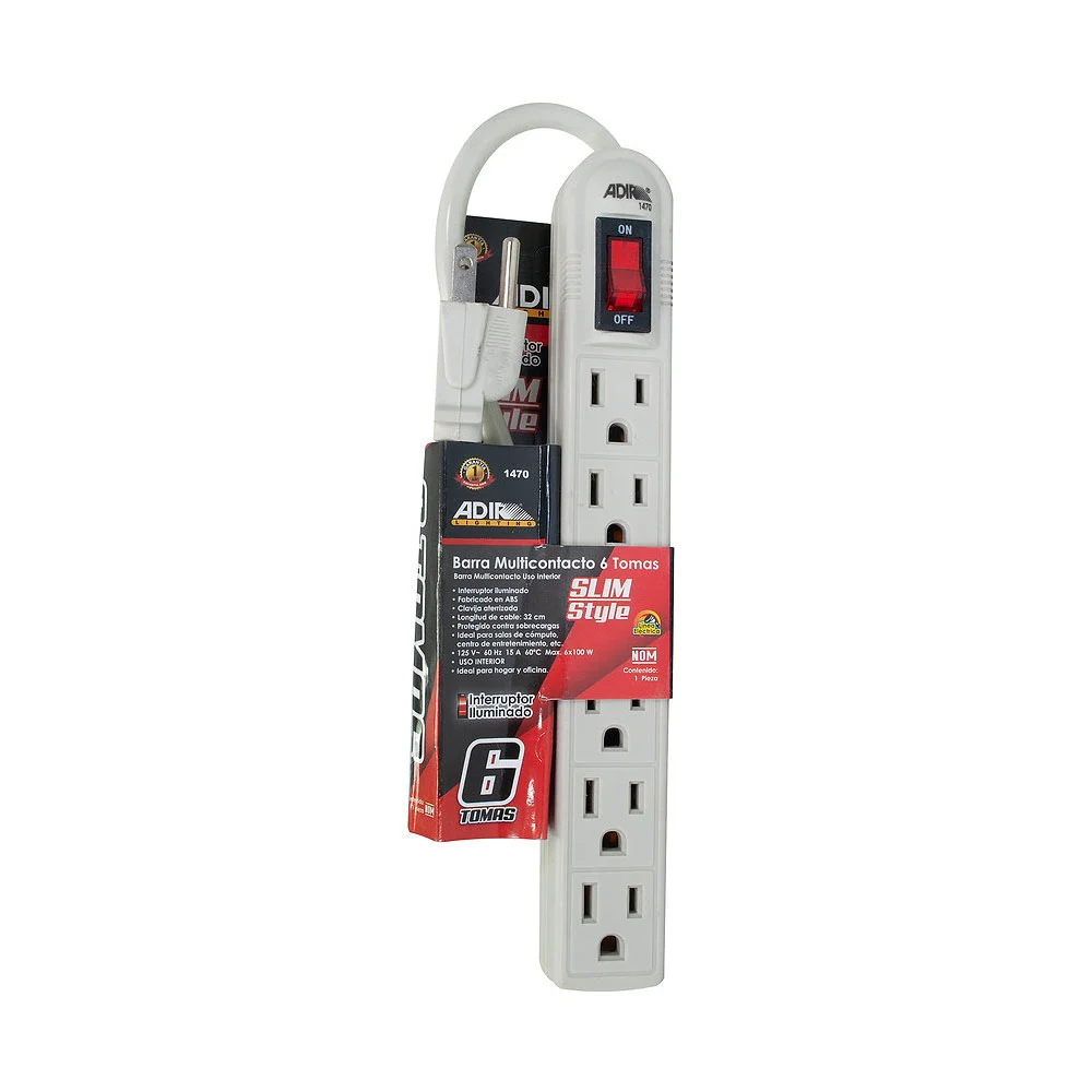 Barra multicontacto con 6 tomacorrientes e interruptor de apagado / a…
