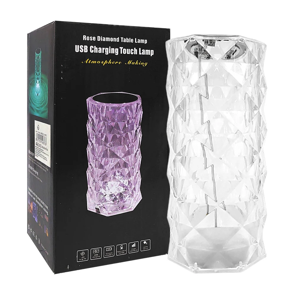 Lámpara touch recargable tipo cristal transparente con luz led rgb v …