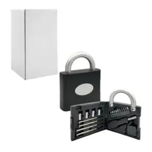 Caja - estuche de herramientas en forma de candado con desarmador, fl…