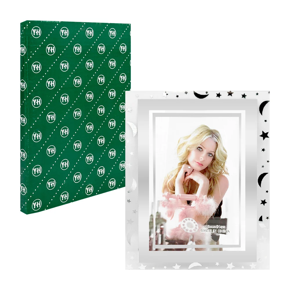 Portarretrato de vidrio con marco interno plateado 15x21 cm, estampad…