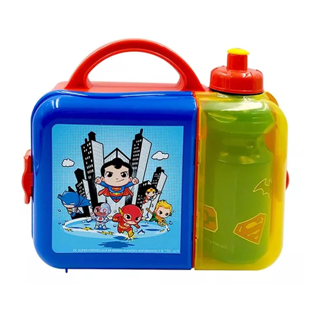 Lonchera de plástico con botella cantimplora y diseño de super amigos…