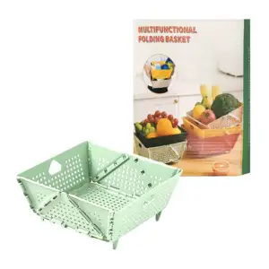 1pza Cesta plegable de plástico multifuncional, con holluelos para su…