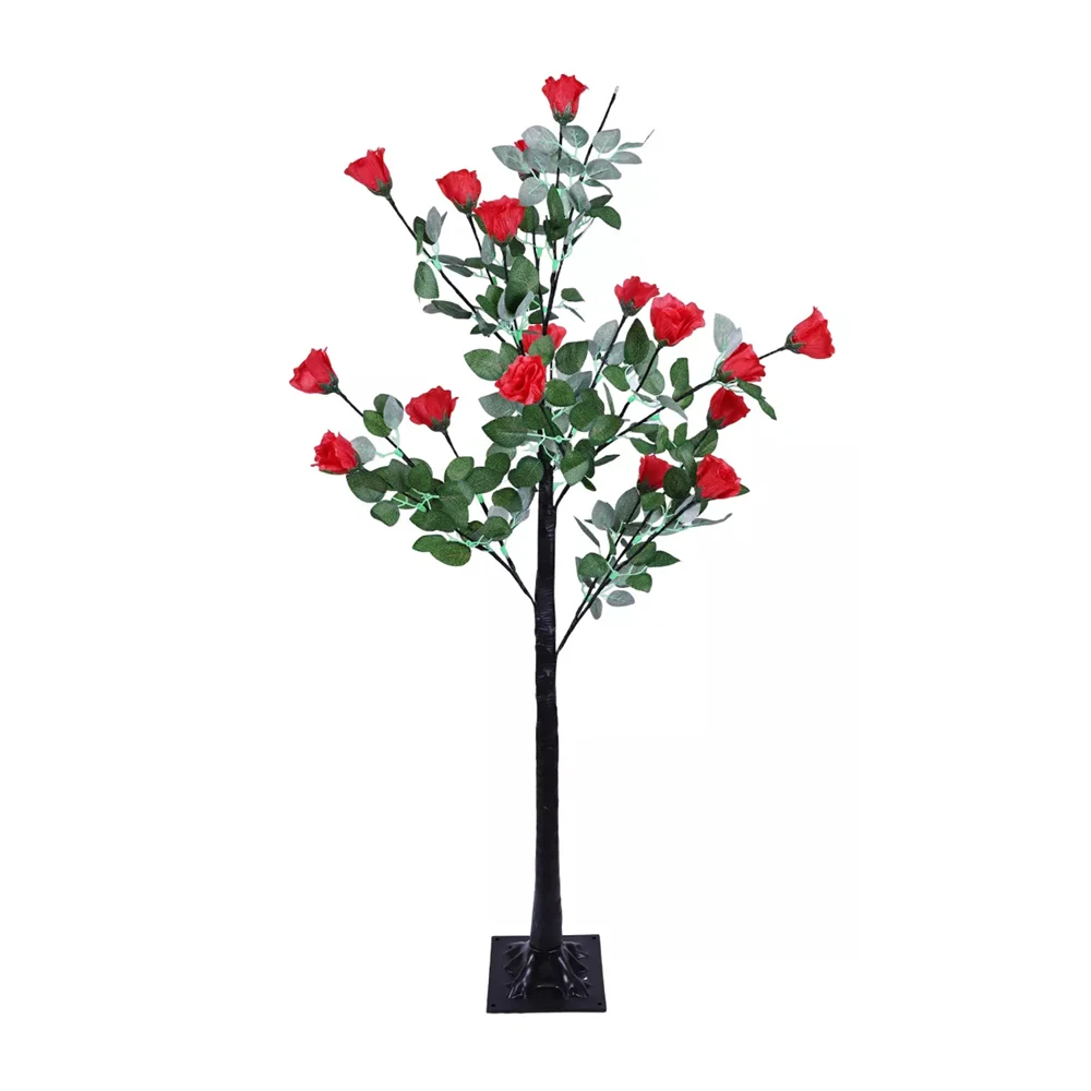 Árbol negro tipo rosal decorativo con rosas rojas, hojas + 54 focos l…