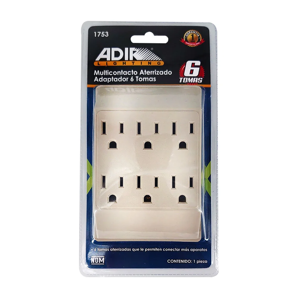 Multicontacto aterrizado cuadrado con 6 tomacorrientes / adir lighting / 1753