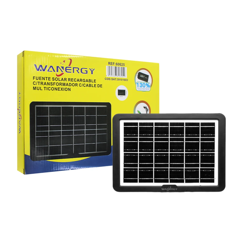 Panel solar recargable con transformador y cable multi conexión, 282x…