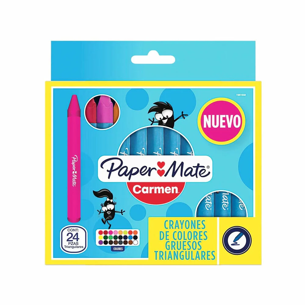 Paquete con 24 crayones jumbo paper mate de colores con punta triangu…