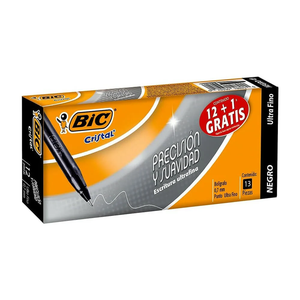 Caja de 12 plumas bolígrafos bic cristal con punta ultra fina 0.7mm t…
