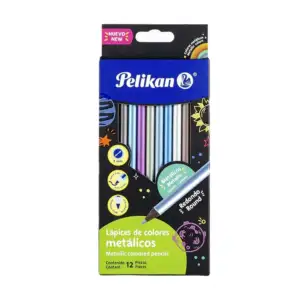 Paquete con 12 lápices redondos pelikan de colores metálicos con punt…