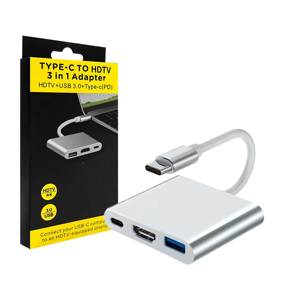 Hub adaptador 3 en 1 con entrada tipo c, puerto usb - hdtv y tipo c, …