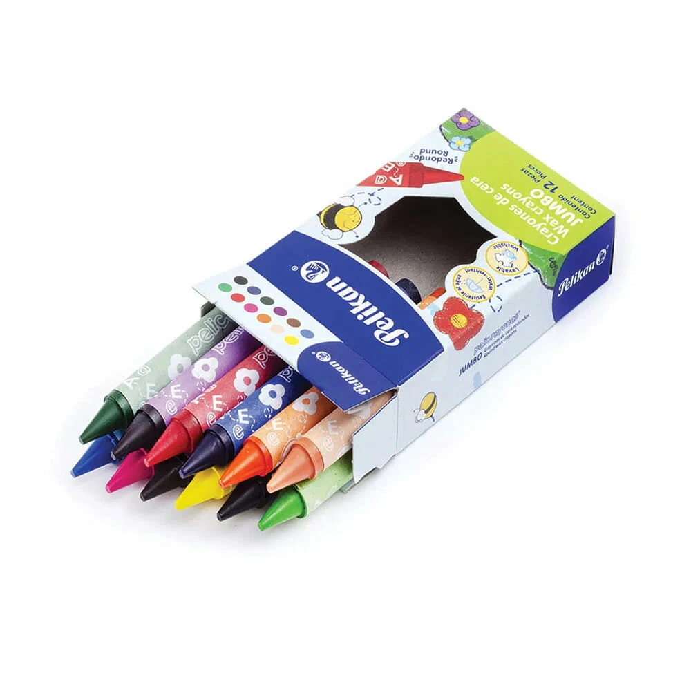 Caja con 12 crayolas redondas medianas pelikan de cera, variedad de c…