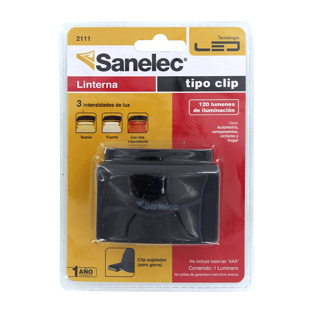 Lámpara linterna sanelec tipo clip con 3 intensidades de luz y con 12…
