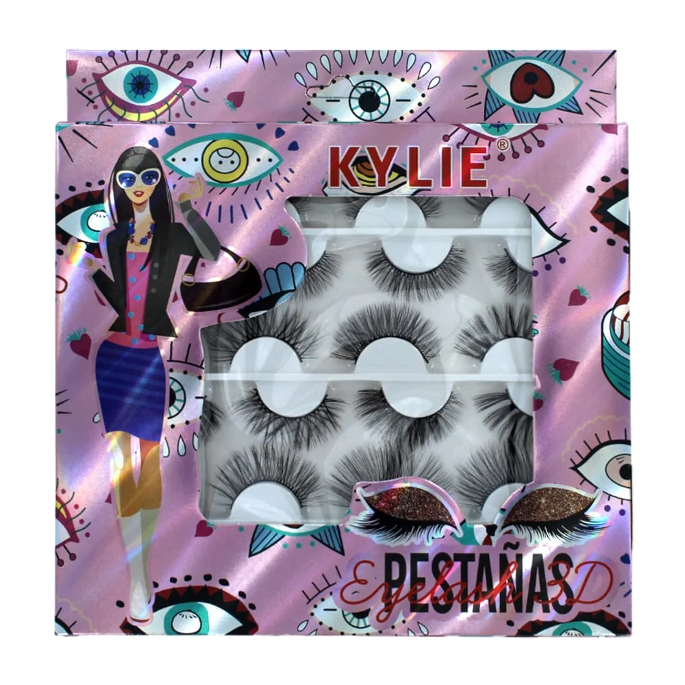 Paquete con 12 pares de pestañas postizas kylie 3d, variedad de model…