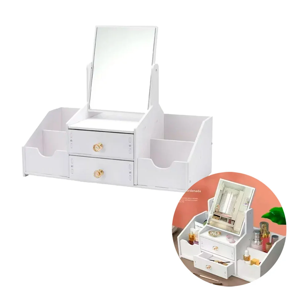 Organizador armable con espejo rectangular para escritorio, 40x20x35 …