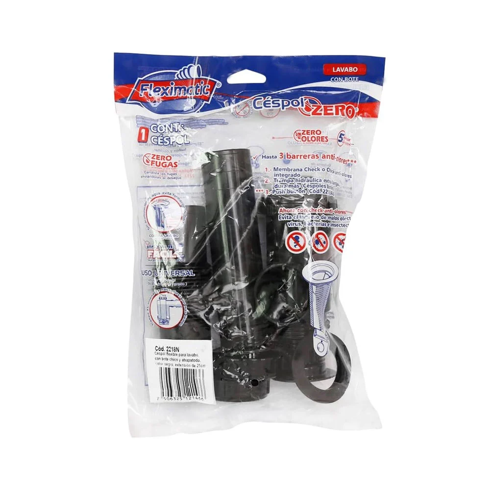 Céspol flexible para lavabo con bote chico y atrapatodo en color negr…