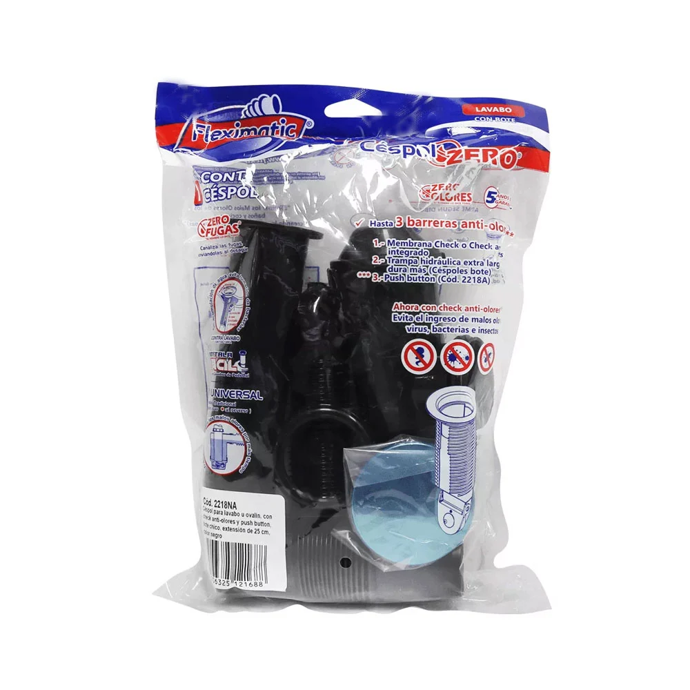 Céspol para lavabo u ovalin con check anti-olores, bote chico y exten…